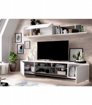 Mueble de Salón Tv. Blanco Brillo y Grafito