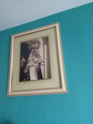 Cuadro antiguo papel y madera