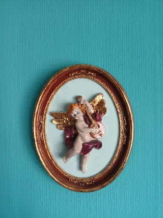 Cuadro antiguo papel y madera