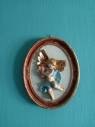 Cuadro antiguo papel y madera