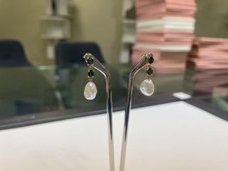 Pendientes Oro 18k Perla y Topacio Verde