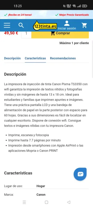 Impresora Canon Pixma TS3350 WiFi