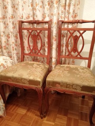3 Sillas Comedor Antiguas Madera Tapizadas