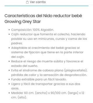 Reductor/Nido Cuna o Cama Estrellas Gris Jané