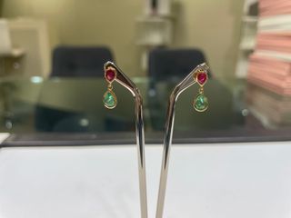 Pendientes Oro 18k Rubí y Esmeralda