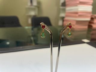 Pendientes Oro 18k Rubí y Esmeralda
