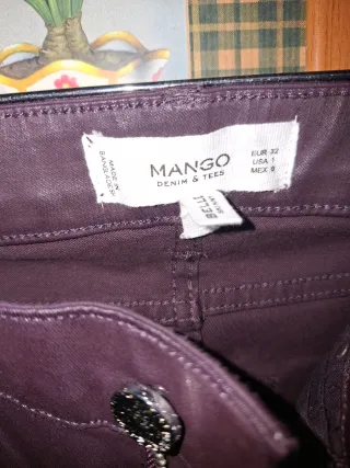 Pantalones Mango Cuero Talla 32 Rojo/Morado