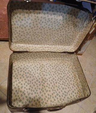 Vecchia valigia anni '60 marrone e beige