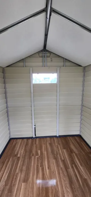 Caseta de jardín de plástico beige y gris