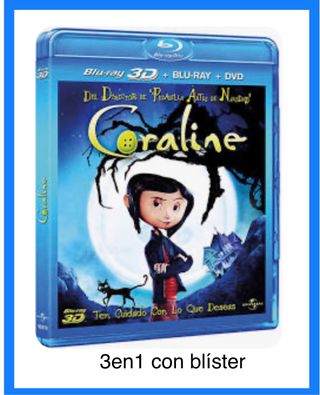 Coraline 3 en 1 Blu-ray 3D +Blu-ray +DVD sin abrir