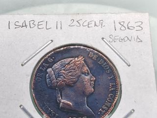 Moneda Isabel II 25 céntimos 1863 Segovia