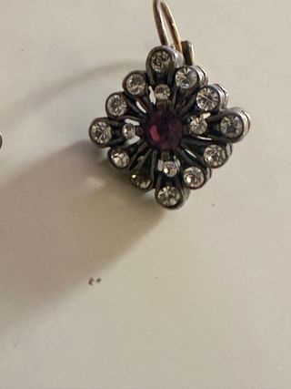 Pendientes antiguos plata dorada con piedra morada