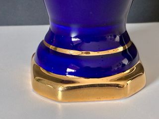 🇫🇷 Limoges Jarrón Azul y Dorado Grande