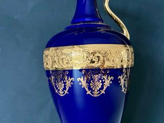 🇫🇷 Limoges Jarrón Azul y Dorado Grande