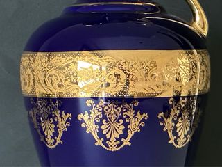 🇫🇷 Limoges Jarrón Azul y Dorado Grande