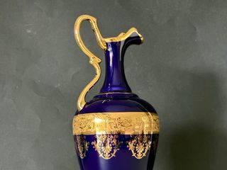 🇫🇷 Limoges Jarrón Azul y Dorado Grande