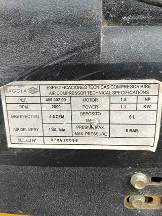 Compresor Sagola 1.5 HP + manguera 6mt