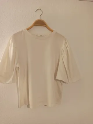 Camiseta Mango Talla L Blanca Manga Abullonada