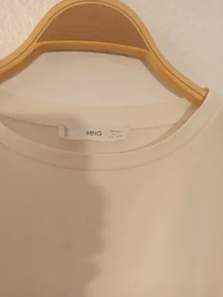 Camiseta Mango Talla L Blanca Manga Abullonada