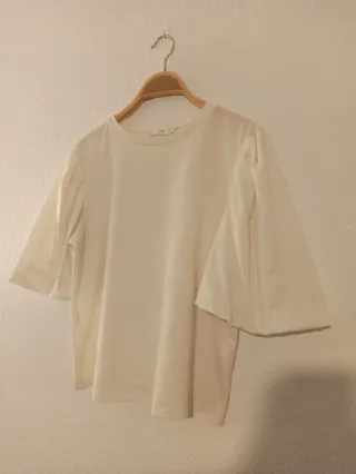 Camiseta Mango Talla L Blanca Manga Abullonada