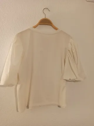 Camiseta Mango Talla L Blanca Manga Abullonada