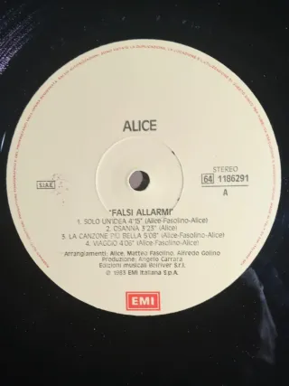4 dischi in Vinile di Alice Stampe dell' epoca