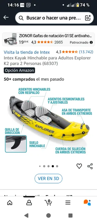 Kayak inflable Intex + 2 chalecos