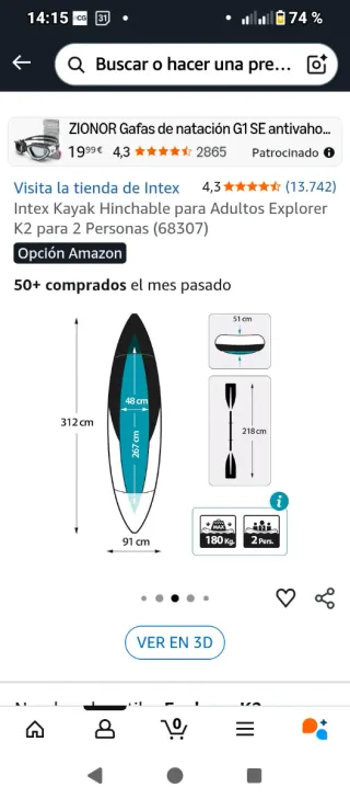 Kayak inflable Intex + 2 chalecos