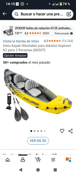 Kayak inflable Intex + 2 chalecos