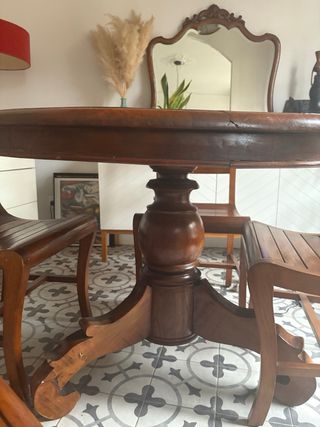 Tavolo da pranzo rotondo + 4 sedie in legno