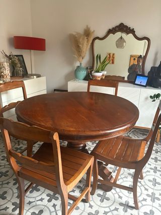 Tavolo da pranzo rotondo + 4 sedie in legno