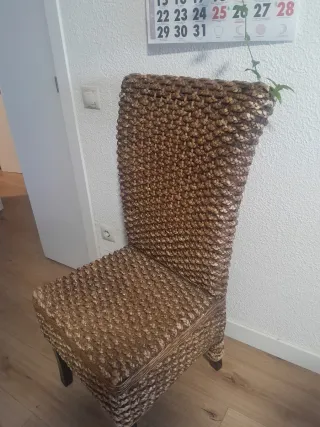 Juego 6 Sillas Altas Mimbre Madera