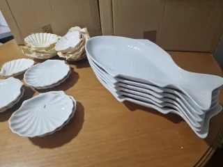 Set di 6 Piatti in Ceramica Bianca a Forma di Pesce