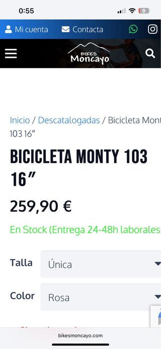 Bicicleta Infantil Rosa Monty 103 niña 16 pulgadas