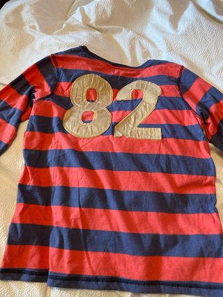 Camiseta rayas azul/gris y roja manga larga