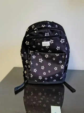 Mochila Roxy Negra con Flores Blancas