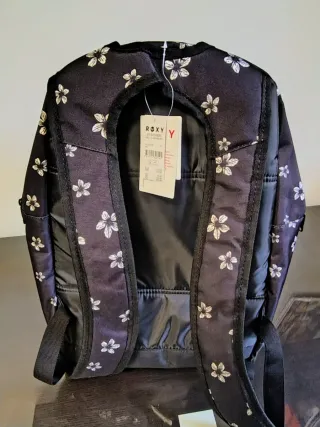 Mochila Roxy Negra con Flores Blancas