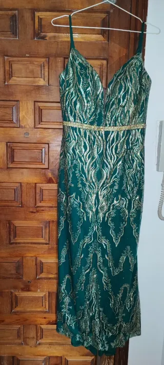 Vestido Fiesta Paparazzi Verde y Dorado