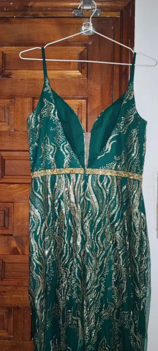 Vestido Fiesta Paparazzi Verde y Dorado