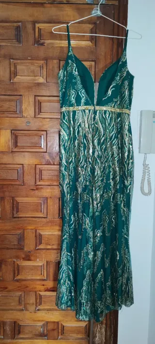 Vestido Fiesta Paparazzi Verde y Dorado