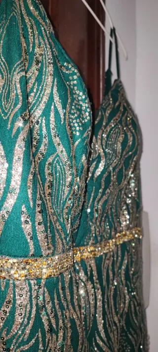 Vestido Fiesta Paparazzi Verde y Dorado