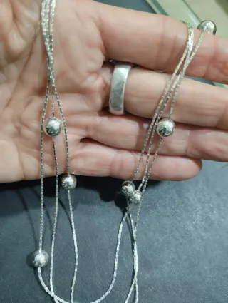 Gargantilla triple cadena con bolas plata 8mm