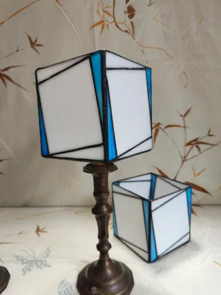 Coppia abat-jour Tiffany vetro e ottone