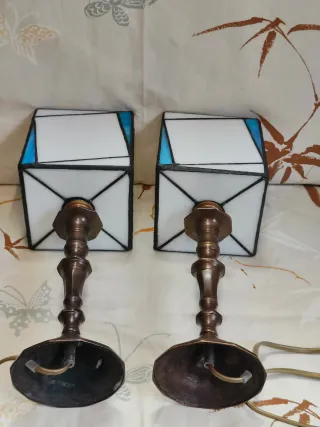 Coppia abat-jour Tiffany vetro e ottone