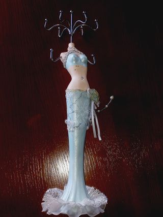 Manequim Vintage para Jóias Azul e Branco