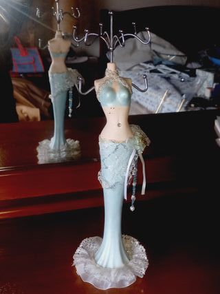 Manequim Vintage para Jóias Azul e Branco
