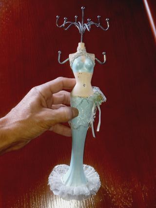 Manequim Vintage para Jóias Azul e Branco