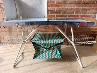 Mesa plegable camping metal y cristal