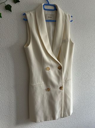 Vestido Chaleco Traje Blanco Stradivarius Talla S
