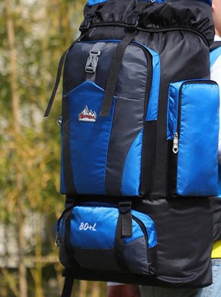Mochila 80L Senderismo Camping. Azul Gris